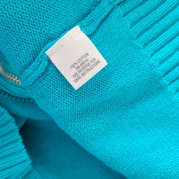 Studio Works Womens Sweater 2X Plus Cardigan Blue Zip Cotton Turtleneck SWE85E - Picture 9 of 9